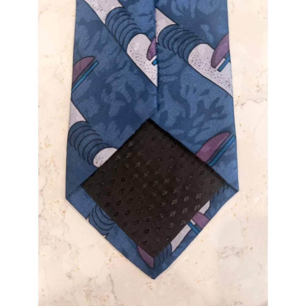 Valentino Pietro Mens Blue Abstract Geometric Pure Silk‎ Necktie Hand Made USA